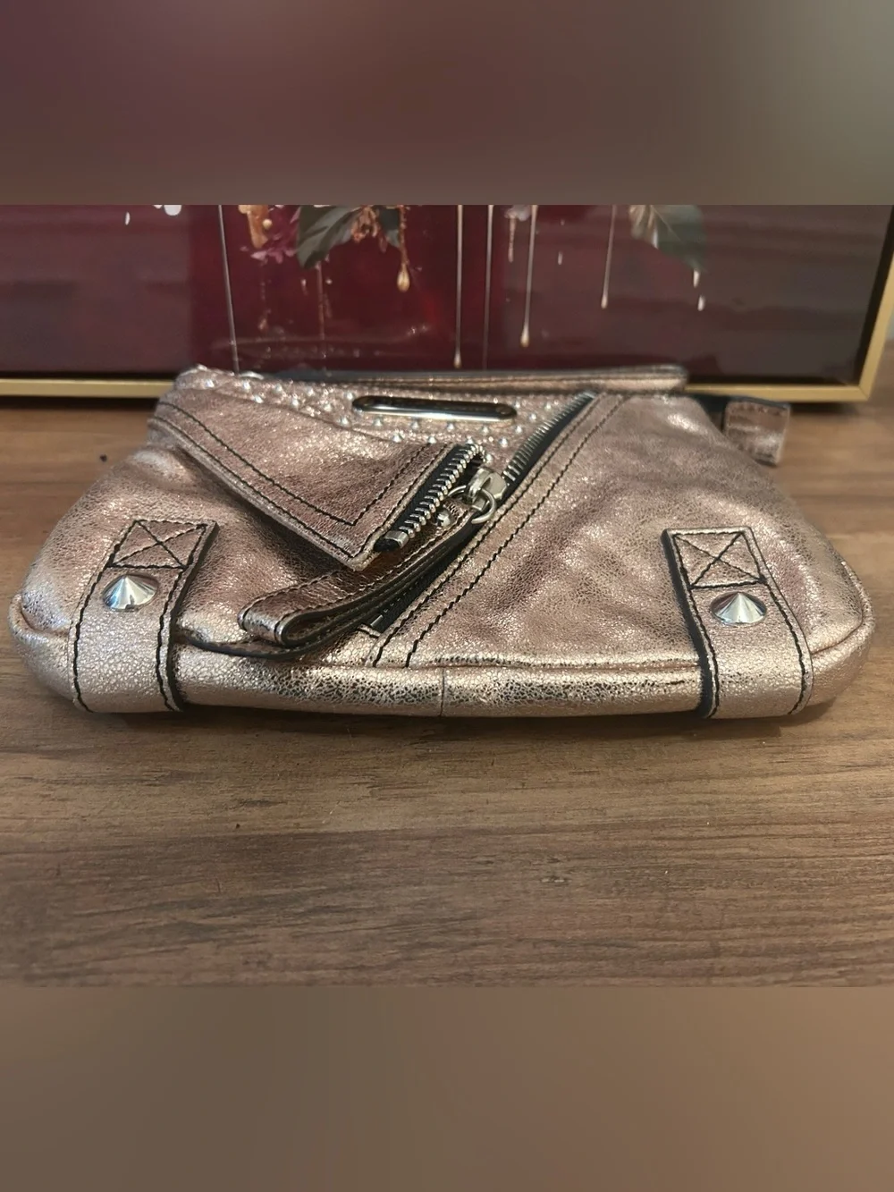 Betsey Johnson Metallic Rose Gold Wristlet Clutch